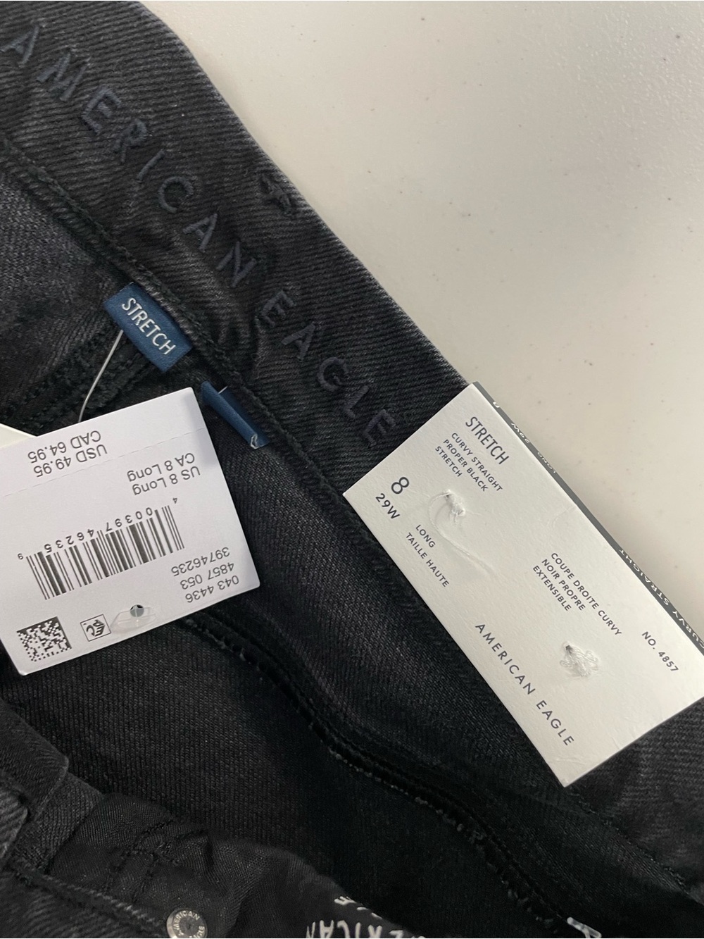 American Eagle Curvy Straight Stretch Black Bootcut Jeans Size 8 Long Y2K Casual - Picture 14 of 16